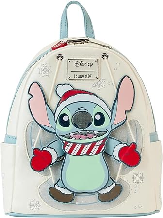 LOUNGEFLY Disney Stitch Holiday Snow Angel Glitter Mini Backpack