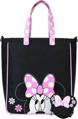 LOUNGEFLY Disney Minnie Floral Rock The Dots Tote Bag with Coin Bag