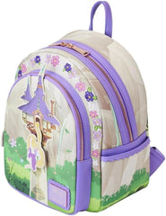 LOUNGEFLY Disney Tangled Rapunzel Swinging From Tower Mini Backpack Womens Double Strap Shoulder Bag Purse