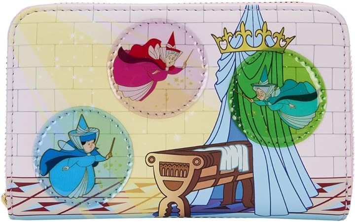 LOUNGEFLY Disney Sleeping Beauty Castle Three Good Fairies Stained Glass Zip Around Wallet