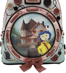 LOUNGEFLY Coraline Garden Party Mini Backpack – Officially Licensed, Faux Leather, Zippered Pockets