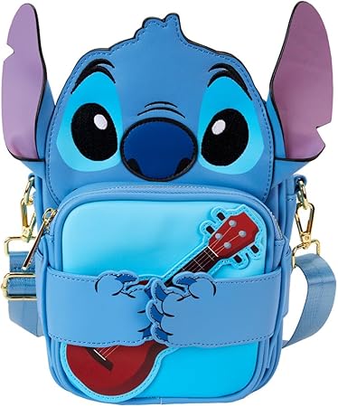 LOUNGEFLY Disney Stitch Camping Cuties Crossbuddies Cosplay Crossbody Bag with Coin Bag, Brown