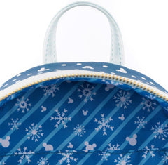 LOUNGEFLY Disney Snowman Mickey Minnie Mouse Snowglobe Womens Double Strap Shoulder Bag Purse