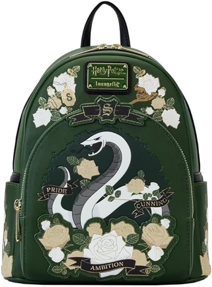 LOUNGEFLY Harry Potter Slytherin House Floral Tattoo Mini Backpack
