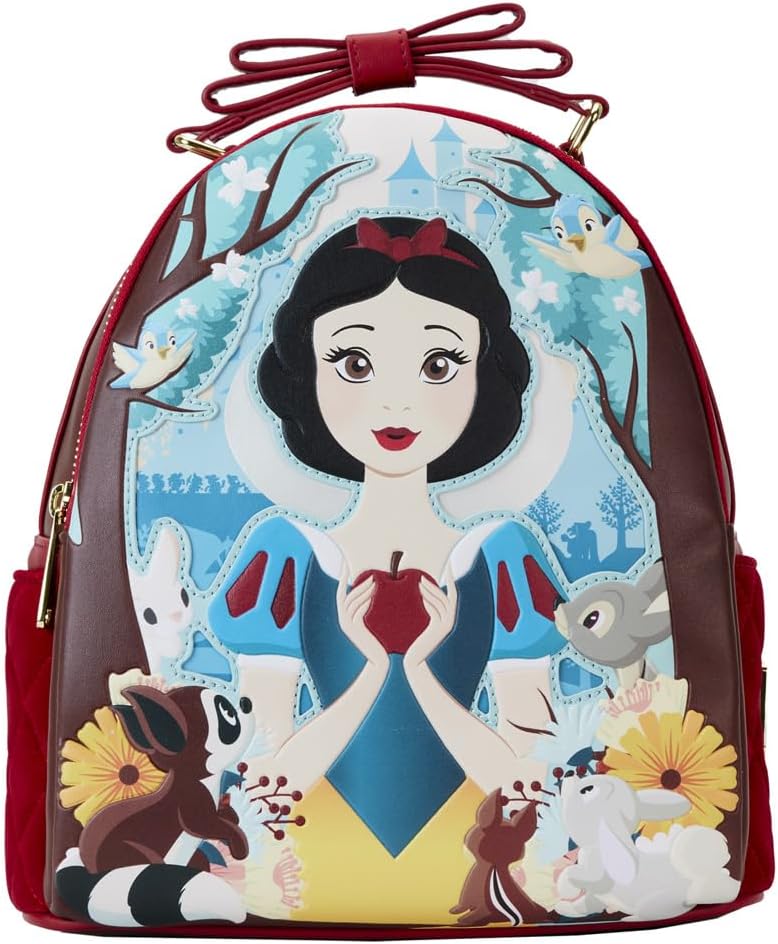 LOUNGEFLY Disney Snow White Classic Apple Quilted Velvet Double Strap Shoulder Bag