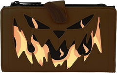 LOUNGEFLY Disney Jack Skellington Flaming Pumpkin Head Flap Wallet | Halloween Wallets