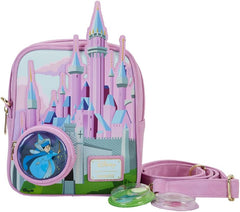 LOUNGEFLY Sleeping Beauty Castle Three Good Fairies Stained Glass Crossbody Bag