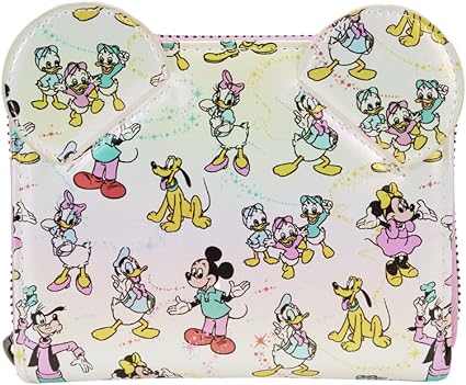 LOUNGEFLY Disney100 Mickey and Friends Classic All Over Print Iridescent Zip Around Wallet