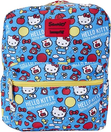 LOUNGEFLY Sanrio Hello Kitty 50th Anniversary All Over Print Square Nylon Mini Backpack