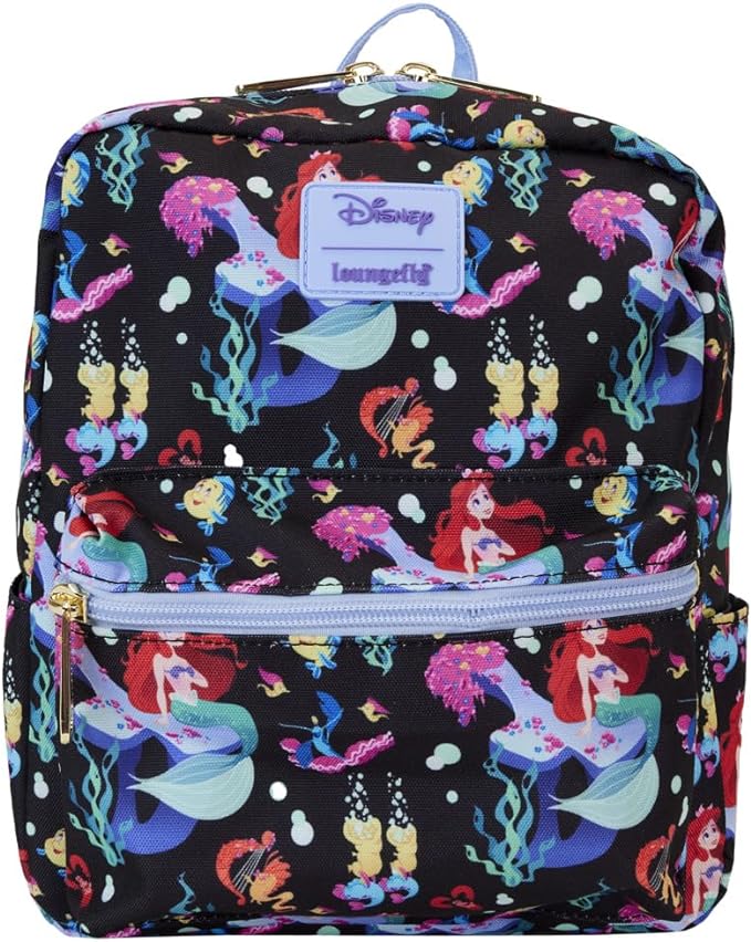 LOUNGEFLY Disney The Little Mermaid 35th Anniversary Life Is The Bubbles All Over Print Nylon Mini Backpack