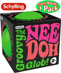 Schylling NeeDoh The Groovy Glob! Squishy, Squeezy, Stretchy Stress Balls Green, Orange & Pink Complete Gift Set Party Bundle - 3 Pack