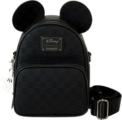 LOUNGEFLY Mickey Mouse Checkered Texture Convertible Mini Backpack & Crossbody Bag