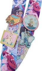 LOUNGEFLY Disney Princess Manga Style Lanyard with Card Holder with Pins