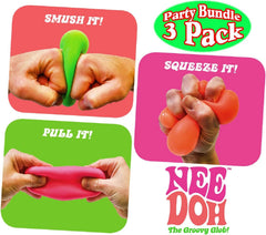 Schylling NeeDoh The Groovy Glob! Squishy, Squeezy, Stretchy Stress Balls Green, Orange & Pink Complete Gift Set Party Bundle - 3 Pack