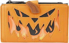LOUNGEFLY Disney Jack Skellington Flaming Pumpkin Head Flap Wallet | Halloween Wallets