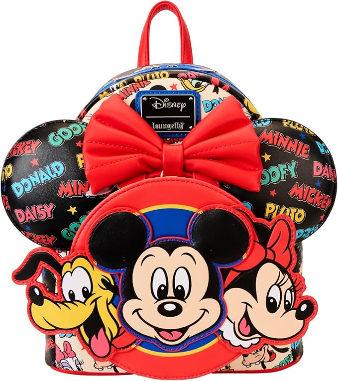 LOUNGEFLY Disney Mickey and Friends Classic Ear Holder Mini Backpack Combo