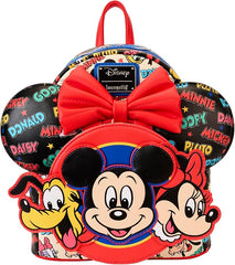 LOUNGEFLY Disney Mickey and Friends Classic Ear Holder Mini Backpack Combo