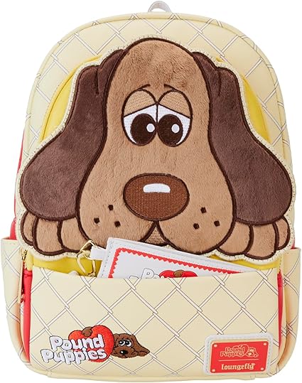LOUNGEFLY Pound Puppies 40th Anniversary Plush Mini Backpack with Card Holder, Brown