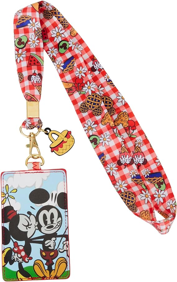 LOUNGEFLY Disney Minnie and Mickey Picnic Lanyard with Cardholder