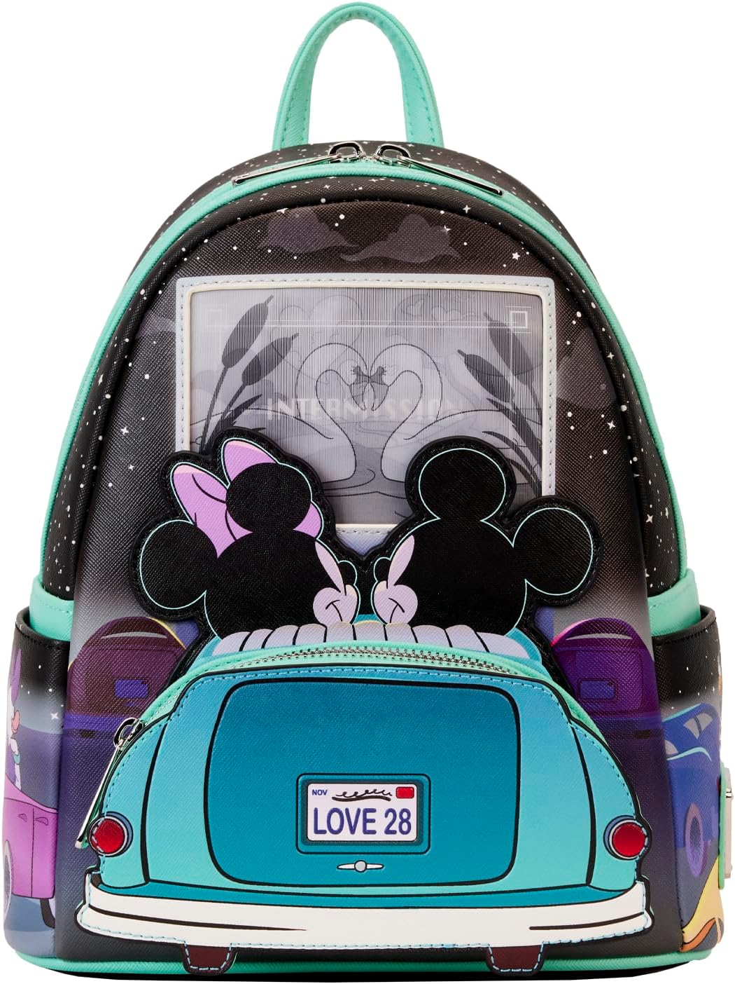 LOUNGEFLY Mickey & Minnie Date Night Drive-In Lenticular Mini Backpack