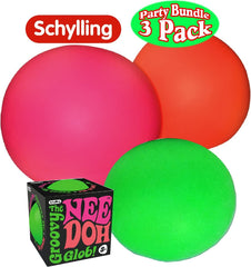 Schylling NeeDoh The Groovy Glob! Squishy, Squeezy, Stretchy Stress Balls Green, Orange & Pink Complete Gift Set Party Bundle - 3 Pack