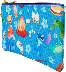 LOUNGEFLY Disney Stitch Camping Cuties All-Over Print Nylon Zipper Pouch Wristlet