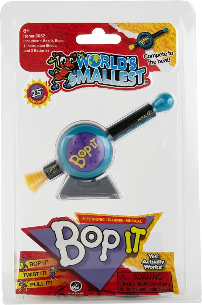 World's Smallest Bop It! The Classic Game of Bop It, Twist It, Pull It in Miniature Size. Travel Electronic Game. Play Solo or with Multiple Players