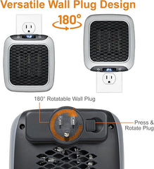 Ontel Handy Heater Turbo Heat 800W Wall Outlet Small Space Heater with Adjustable Thermostat, Programmable 12-Hour Timer, Auto Shut Off - Quiet & Space-Saving Ceramic Mini Heater (Packaging May Vary)
