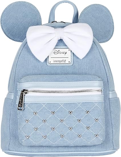LOUNGEFLY Disney Minnie Mouse Denim Womens Double Strap Shoulder Bag Purse