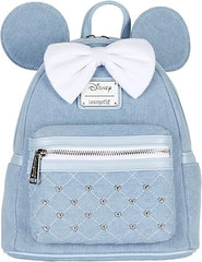 LOUNGEFLY Disney Minnie Mouse Denim Womens Double Strap Shoulder Bag Purse