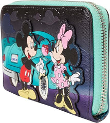 LOUNGEFLY Disney Mickey and Minnie Date Night Drive-In Faux Leather Zip Around Wallet