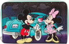 LOUNGEFLY Disney Mickey and Minnie Date Night Drive-In Faux Leather Zip Around Wallet