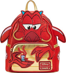 LOUNGEFLY Disney Mulan 25th Anniversary Mushu Glitter Cosplay Mini Backpack