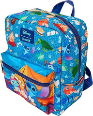 LOUNGEFLY Disney Stitch Camping Cuties All-Over Print Nylon Square Mini Backpack, Small