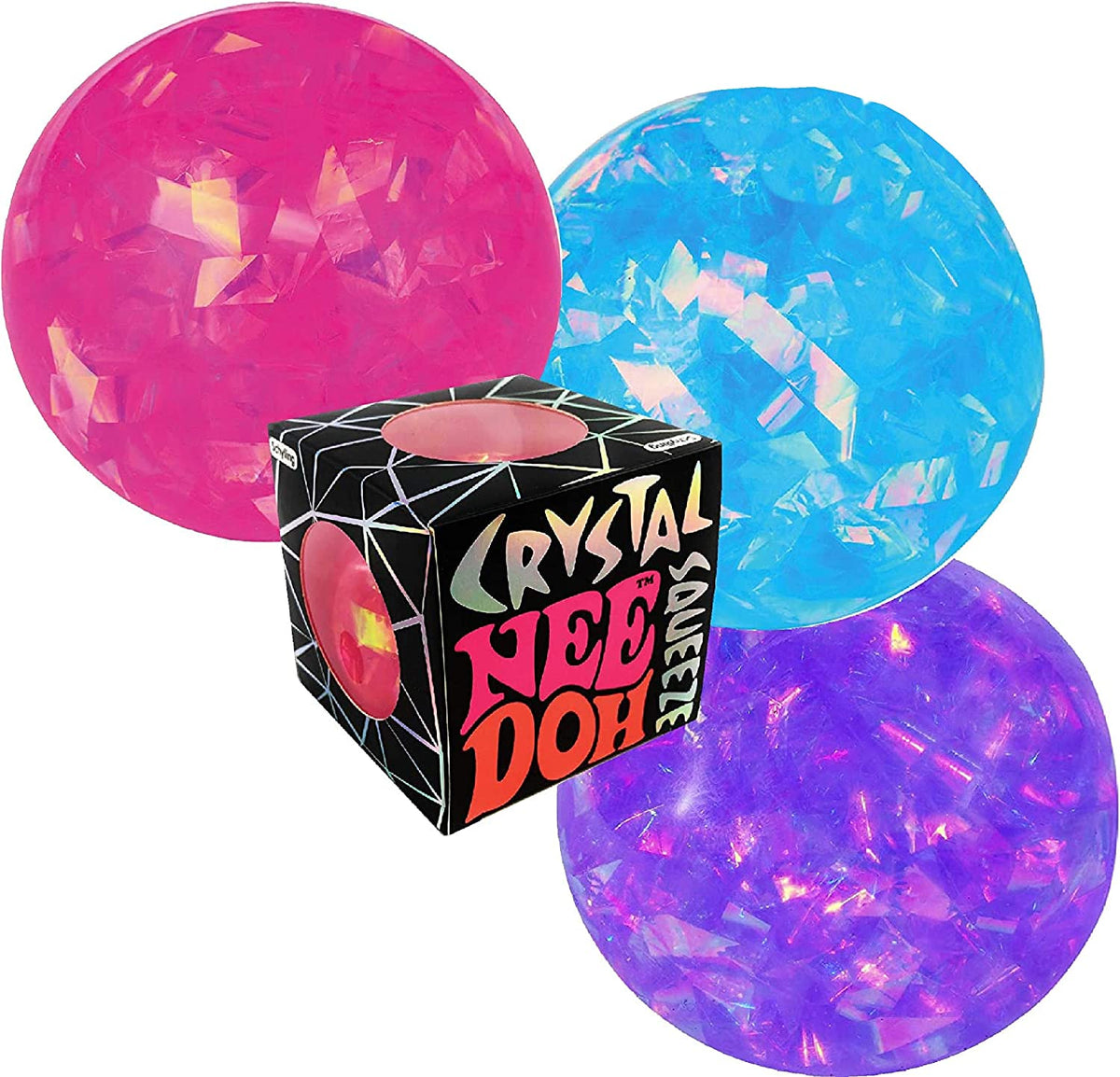 Nee-Doh Schylling Crystal Squeeze Groovy Glob! Squishy, Squeezy, Stretchy Stress Balls Blue, Pink & Purple Complete Gift Set Party Bundle - 3 Pack