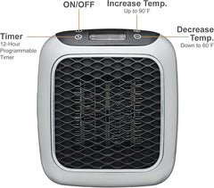 Ontel Handy Heater Turbo Heat 800W Wall Outlet Small Space Heater with Adjustable Thermostat, Programmable 12-Hour Timer, Auto Shut Off - Quiet & Space-Saving Ceramic Mini Heater (Packaging May Vary)