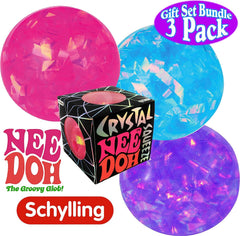 Nee-Doh Schylling Crystal Squeeze Groovy Glob! Squishy, Squeezy, Stretchy Stress Balls Blue, Pink & Purple Complete Gift Set Party Bundle - 3 Pack