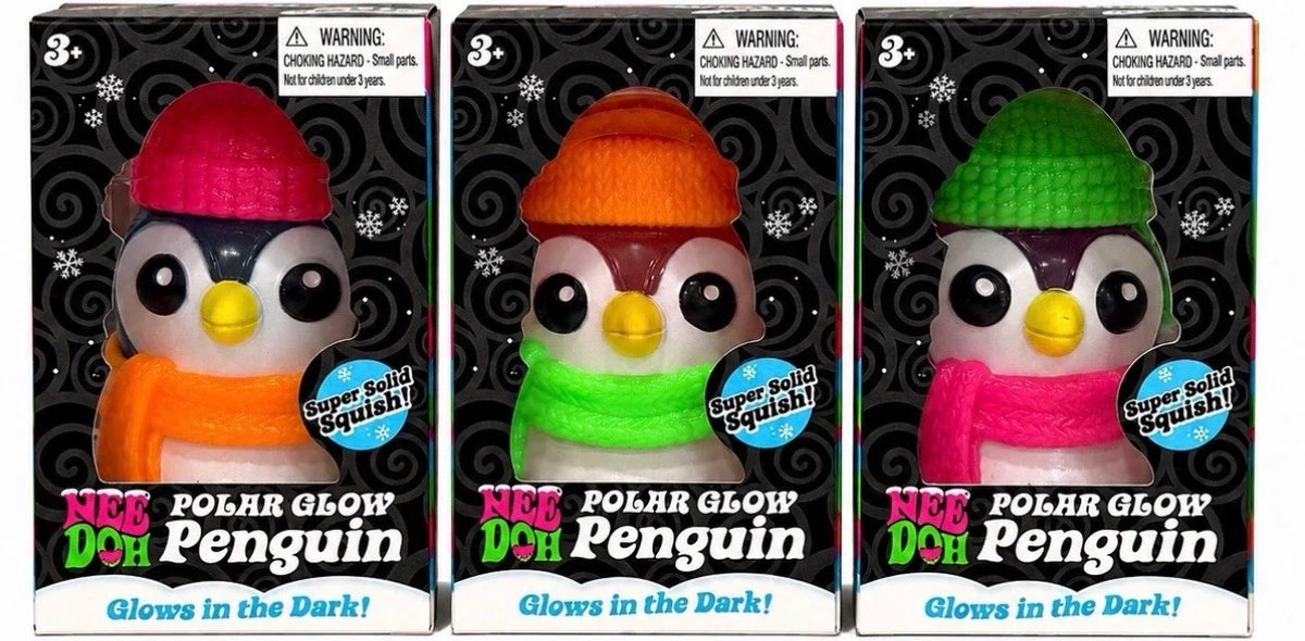 Schylling NeeDoh Squishmas Polar Glow Penguin 3 PIECE SET - Ships in Box