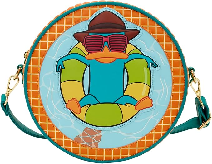 LOUNGEFLY  Disney: Phineas and Ferb - Perry the Platypus - Adjustable Shoulder Straps - Crossbody Bag - Great for Kids & Adults - Collectible Bags
