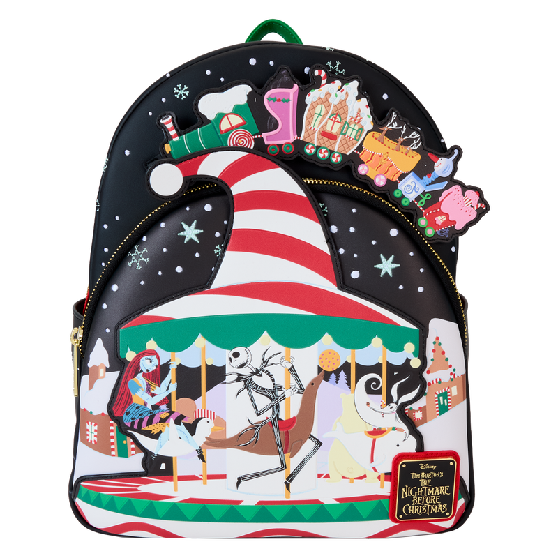 LOUNGEFLY The Nightmare Before Christmas Candy Cane Carousel Glow Mini Backpack