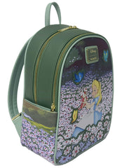 LOUNGEFLY Disney Alice in Wonderland Field of Flowers Mini Backpack – Faux Leather Floral Design