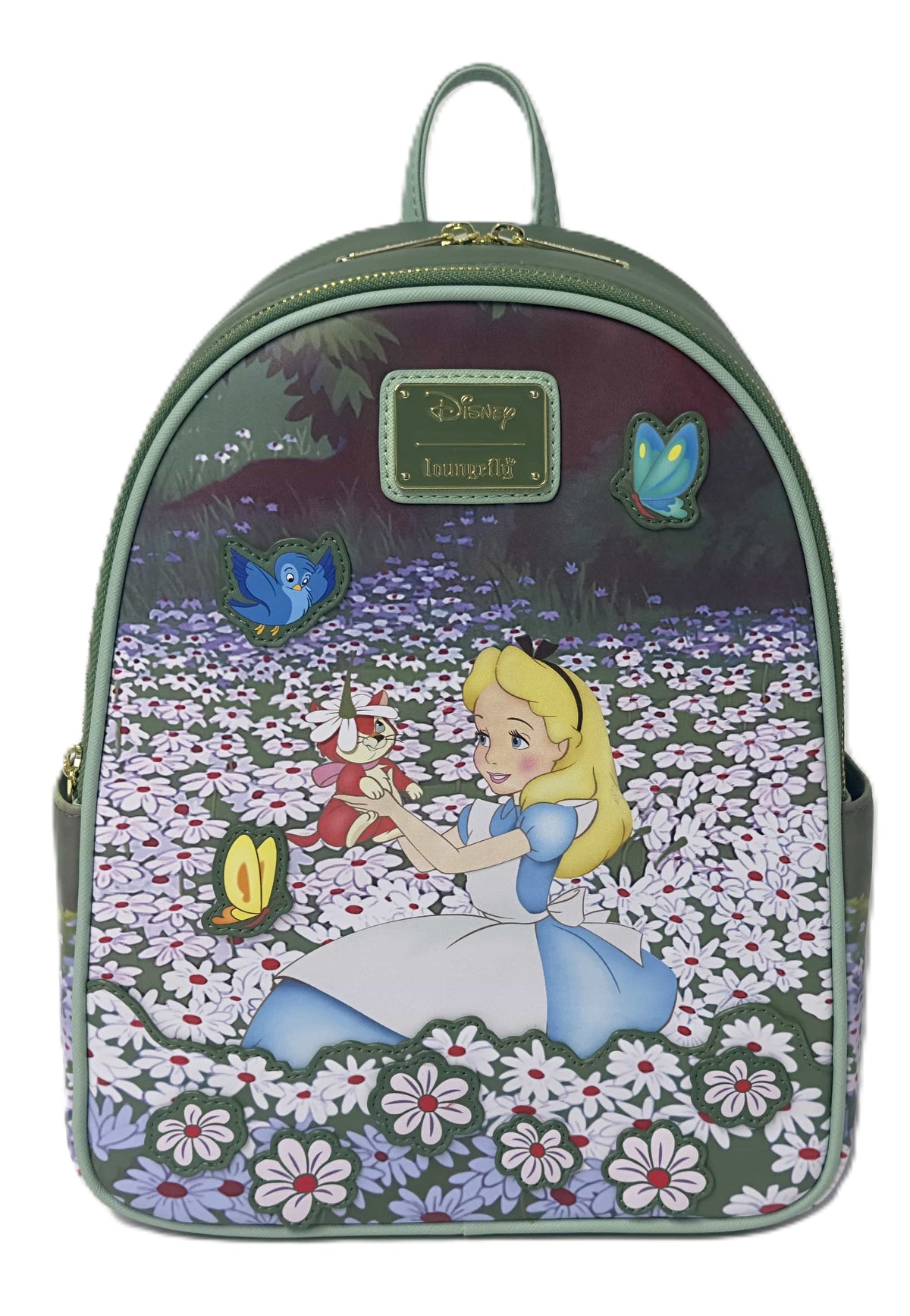 LOUNGEFLY Disney Alice in Wonderland Field of Flowers Mini Backpack – Faux Leather Floral Design