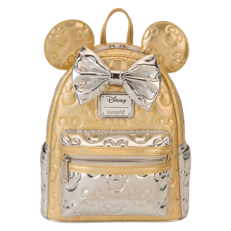 LOUNGEFLY Minnie Mouse Exclusive Metallic Gold & Silver Quilted Mini Backpack