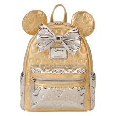 LOUNGEFLY Minnie Mouse Exclusive Metallic Gold & Silver Quilted Mini Backpack