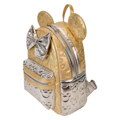 LOUNGEFLY Minnie Mouse Exclusive Metallic Gold & Silver Quilted Mini Backpack