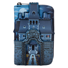 LOUNGEFLY THE ADDAMS FAMILY Wednesday Nevermore Academy Castle Zip Around Wallet
