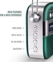 Saregama Carvaan 2.0 Portable Music Player 5000 Pre-Loaded Songs with Podcast, FM/BT/AUX , SC211WIFI-H-EGRN, SC03 - Emerald Green | 8902057400555