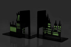 Harry Potter Hogwarts Castle Metal Bookends | Die Cut Metal Bookends with Hogwarts Castle Silhouette Glow in The Dark Design | Ideal for Harry Potter Book Collections