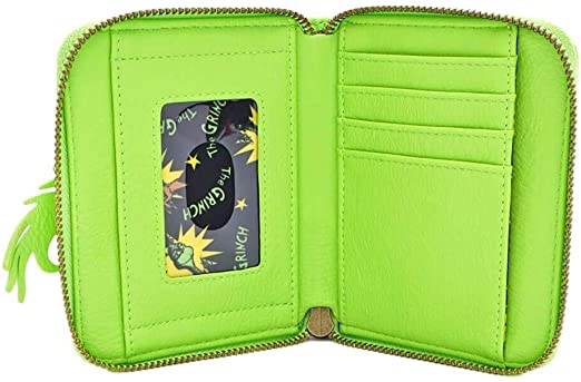 LOUNGEFLY x The Grinch Face Cosplay Faux Leather Zip-Around Wallet