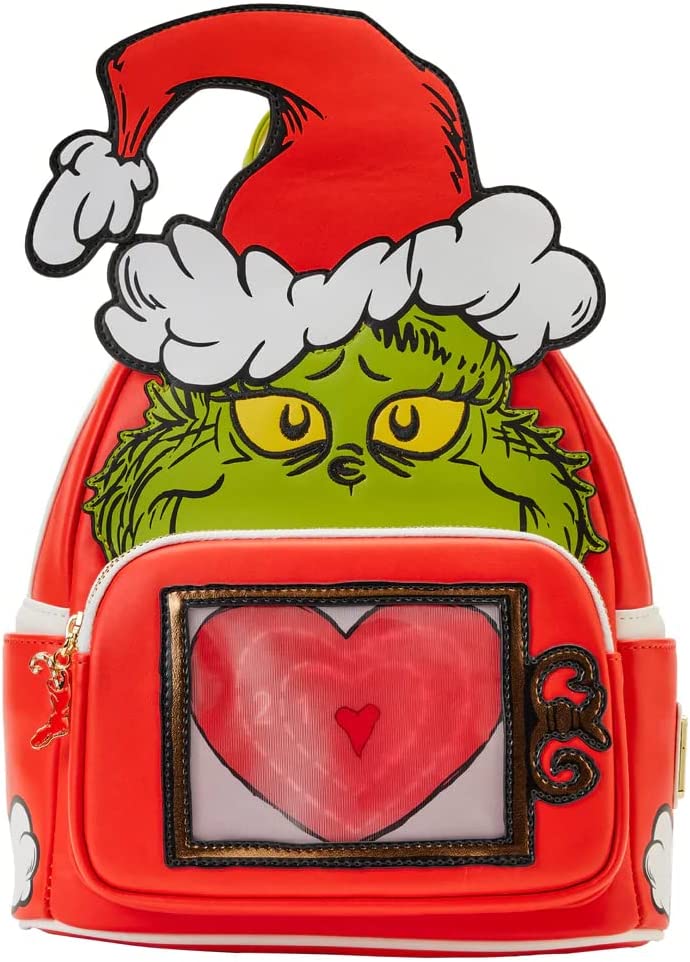 LOUNGEFLY Dr Seuss How the Grinch Stole Christmas Lenticular Heart Double Strap Shoulder Bag